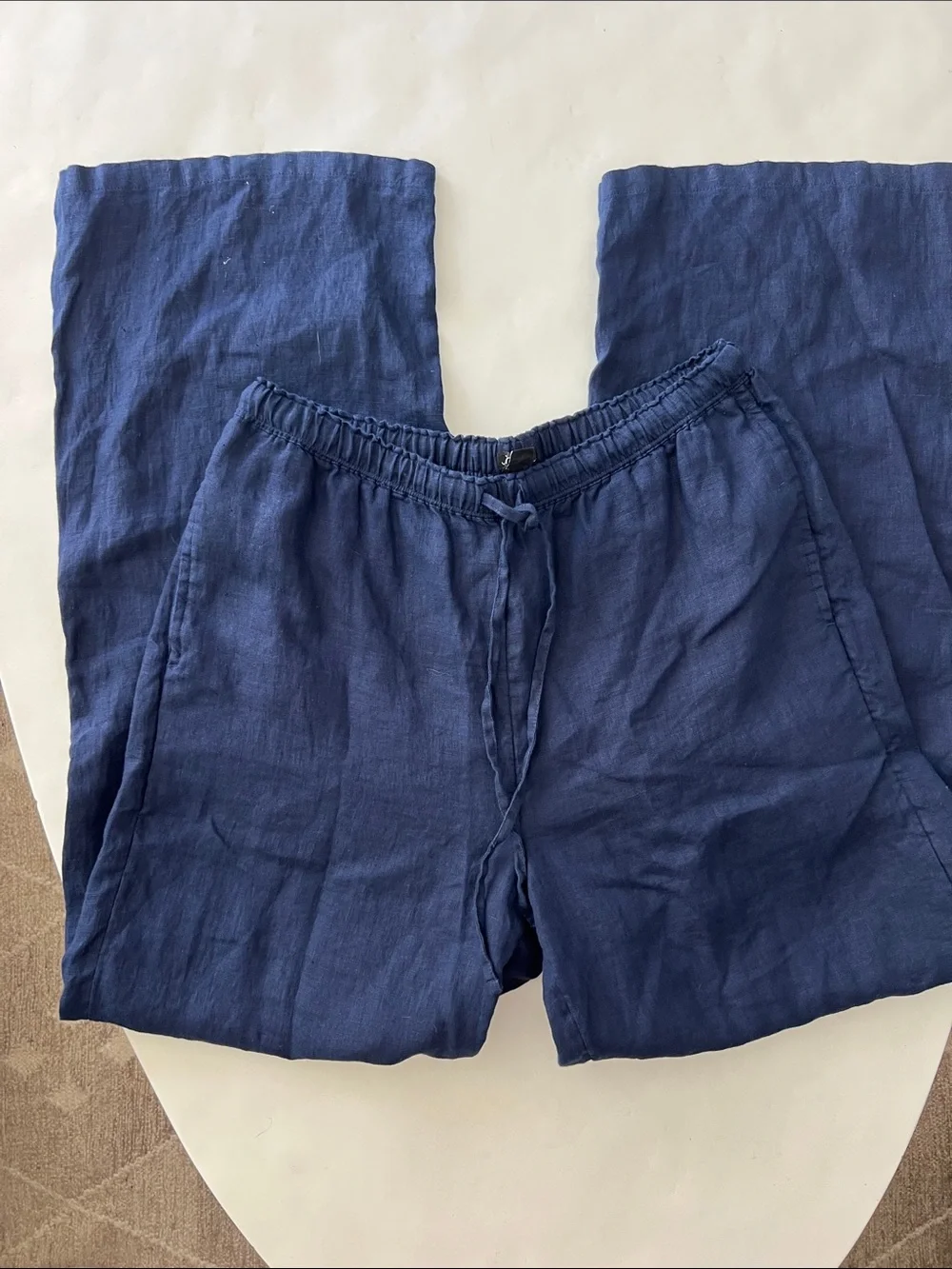 J. Crew Soleil Pant 100% Linen Pockets Drawstring Pull On Navy Blue Small $98